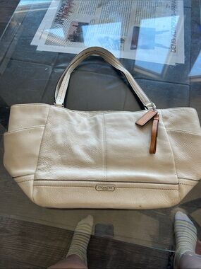 Coach Cream Leather Tote with Tan Leather Tag